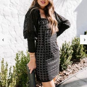 English Factory Black & Pink Eyelet Puff Sleeve Mini Dress NWT Size Extra Small